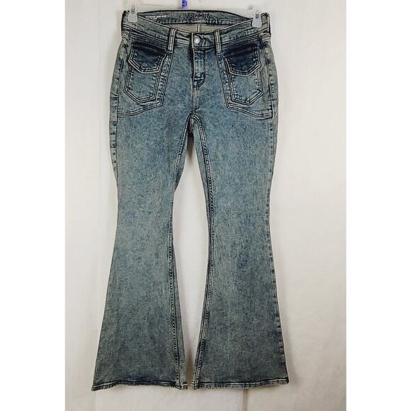 Arizona Y2K flare blue stonewash flap pocket jeans Size 5 retro boho hippie - Picture 1 of 10